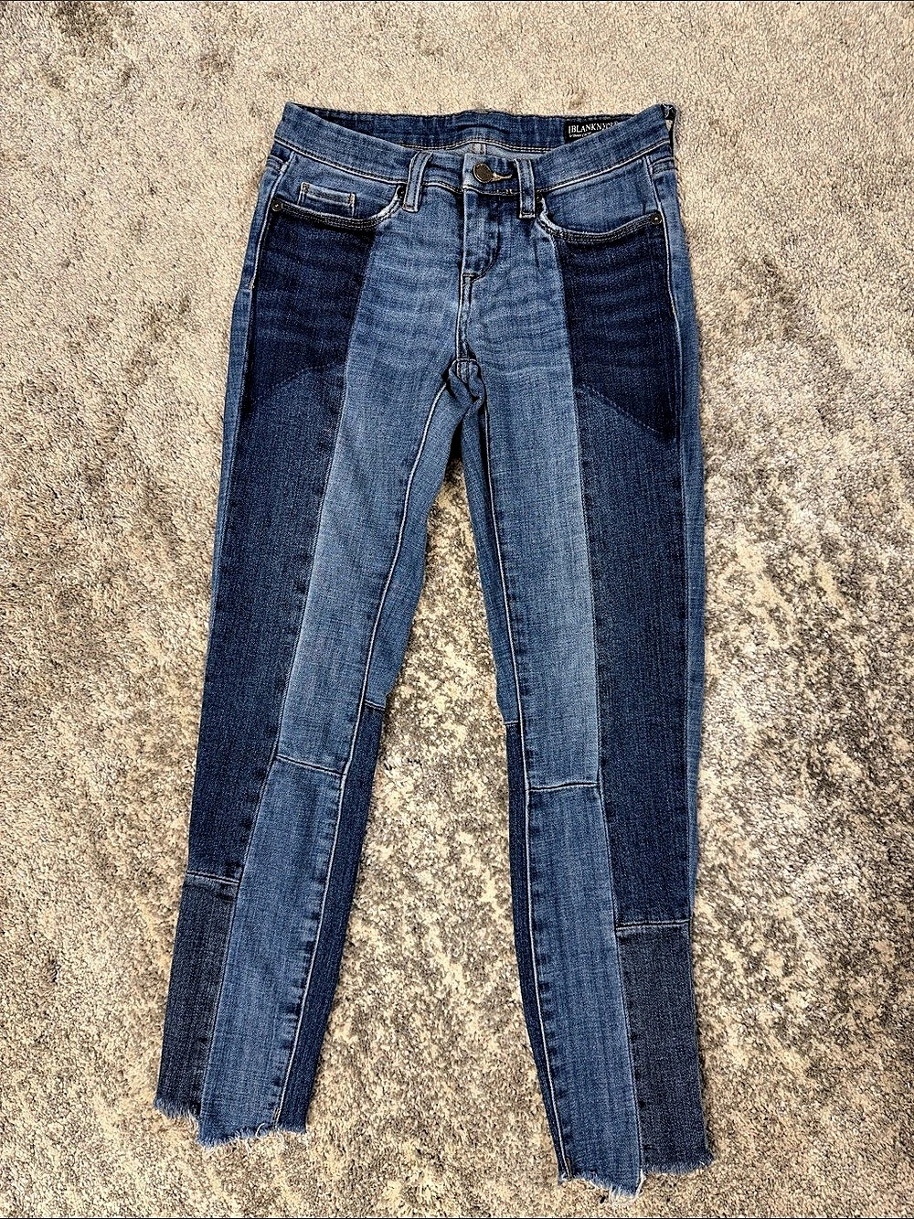Blank NYC Skinny Crop Color Block Skinny Jeans Waist 24 Blue
